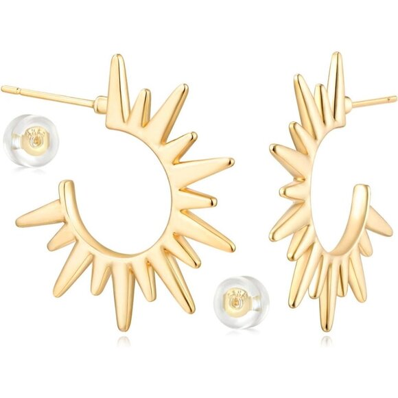 🆕 Women Gold Hoop Earrings Open C Shape Filled Small Simple Handmade Jewelry - Picture 1 of 6